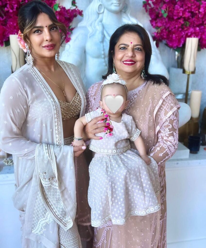 Chopra shared a Dewali picture with her mother while holding her granddaughter Malti with a pulsating smile.