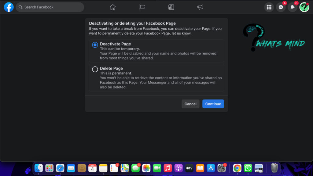 Final step to delete Facebook Page | Whatsmind